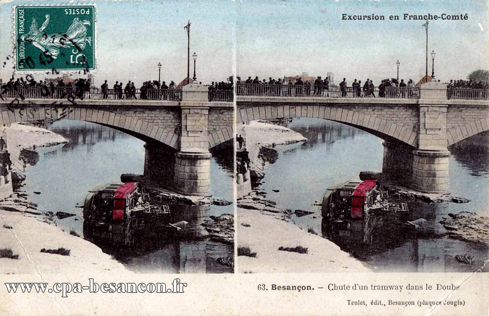 Excursion en Franche-Comté - 63. Besançon. - Chute d'un tramway dans le Doubs
